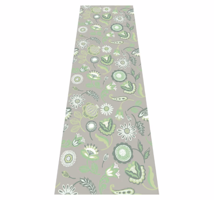Alfombra vinílica cocina patrón de flores verde delicado - TenVinilo