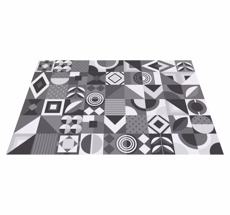 Alfombra vinílica baño azulejos geométricos grises - TenVinilo