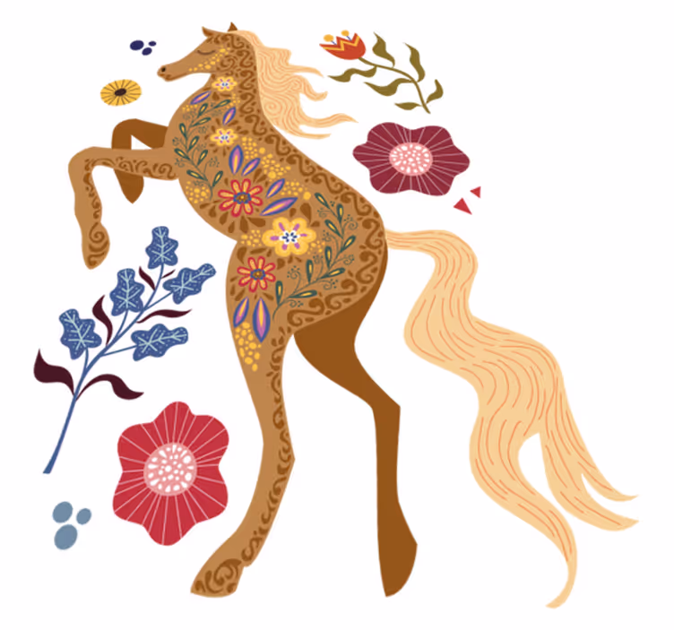 Alfombra vinílica flores ilustración de caballos salvajes - TenVinilo