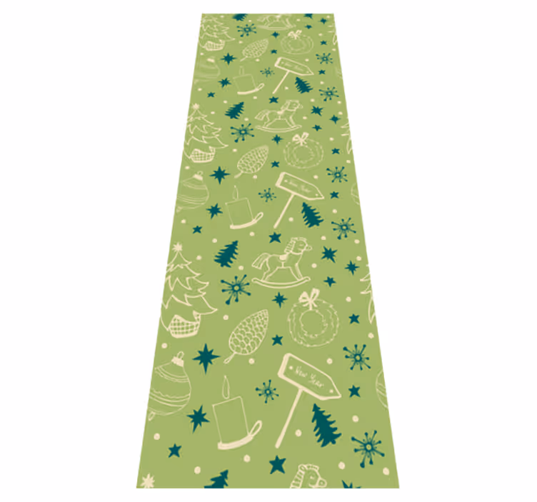 Alfombra vinílica navidad elementos navideños fondo verde - TenVinilo