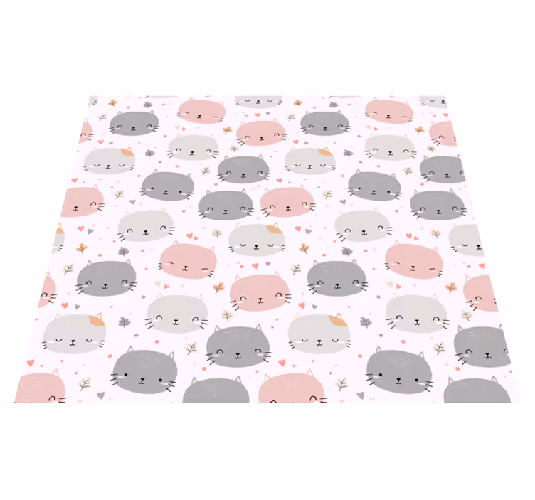 Alfombra vinílica dormitorio gatitos grises y rosas - TenVinilo