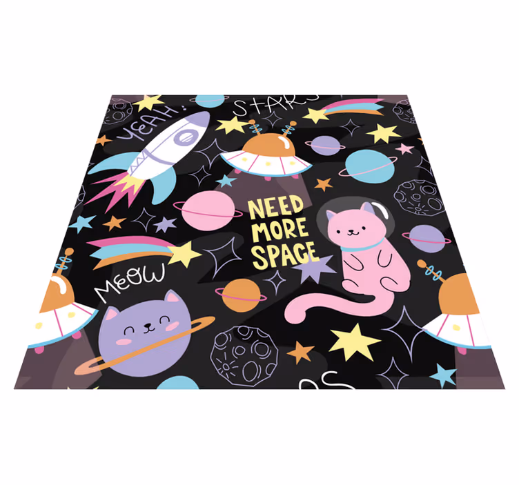 Alfombra vinílica infantil gatos en el espacio - TenVinilo