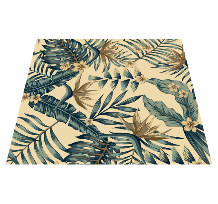 Alfombra vinílica dormitorio hojas tropicales - TenVinilo
