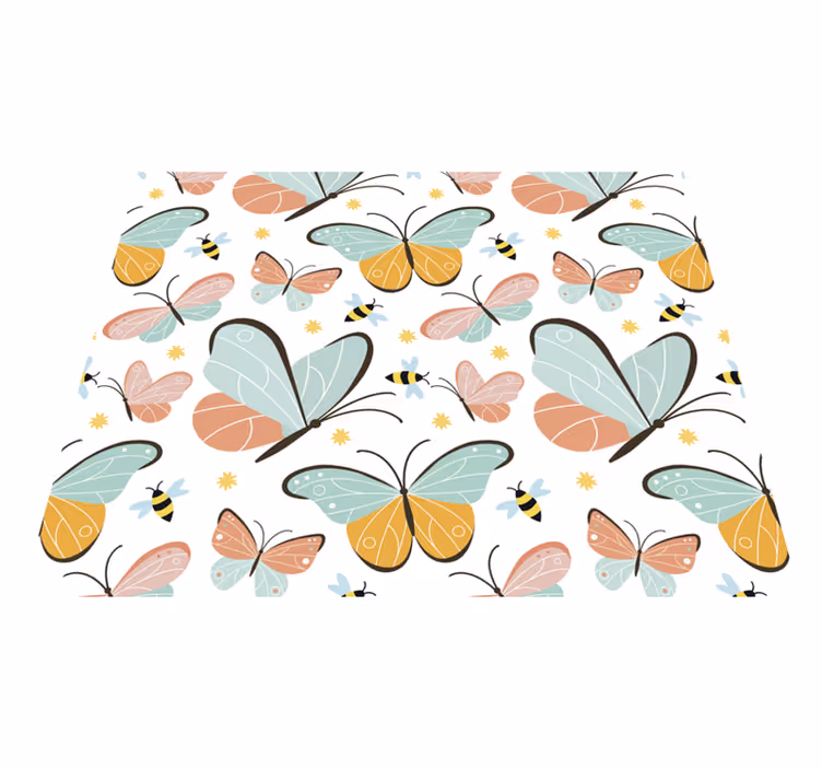 Alfombra vinílica dormitorio mariposas y abejas - TenVinilo