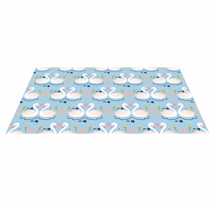 Alfombra vinílica naturaleza cisnes enamorados fondo azul - TenVinilo
