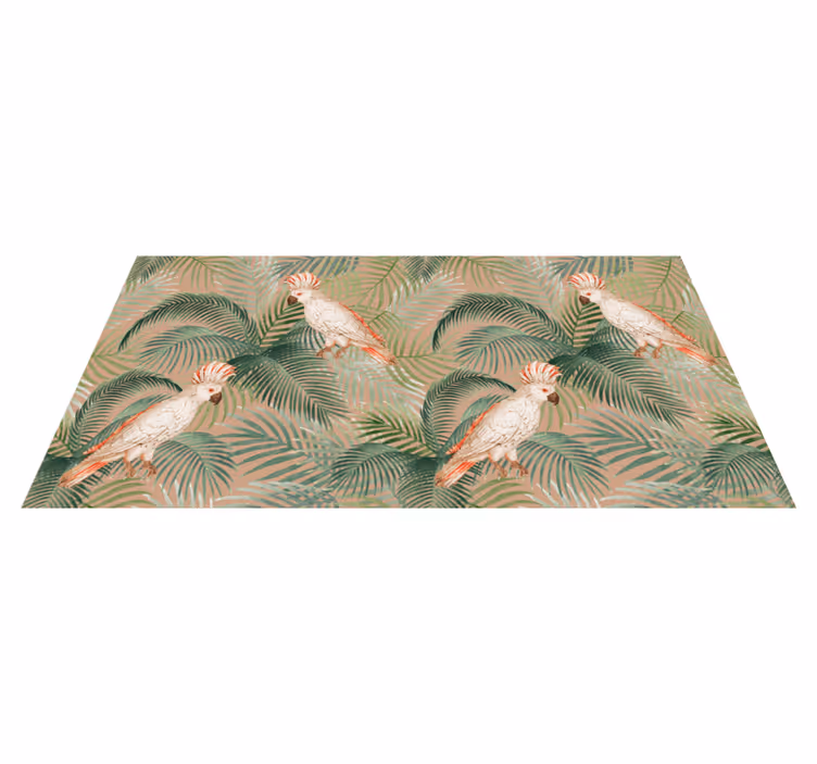 Alfombra vinílica naturaleza loros y palmas tropicales - TenVinilo