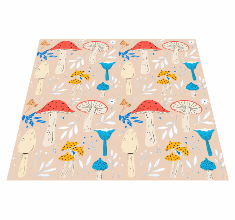 Alfombra vinílica flores fondo beige champiñones - TenVinilo