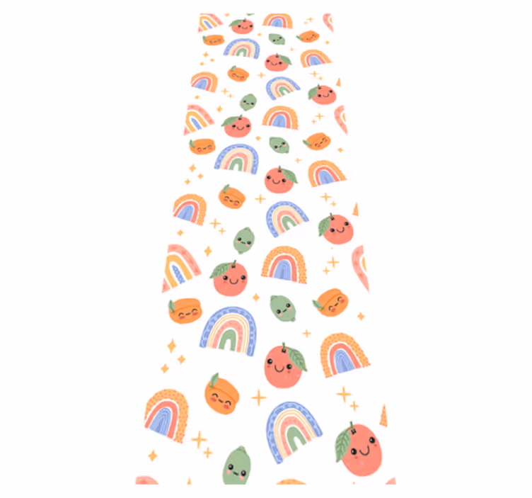 Alfombra vinílica dormitorio frutas con carita linda - TenVinilo