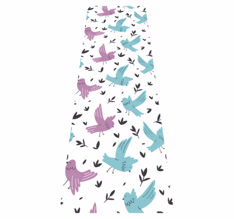 Alfombra vinílica dormitorio ilustración de aves y plantas - TenVinilo