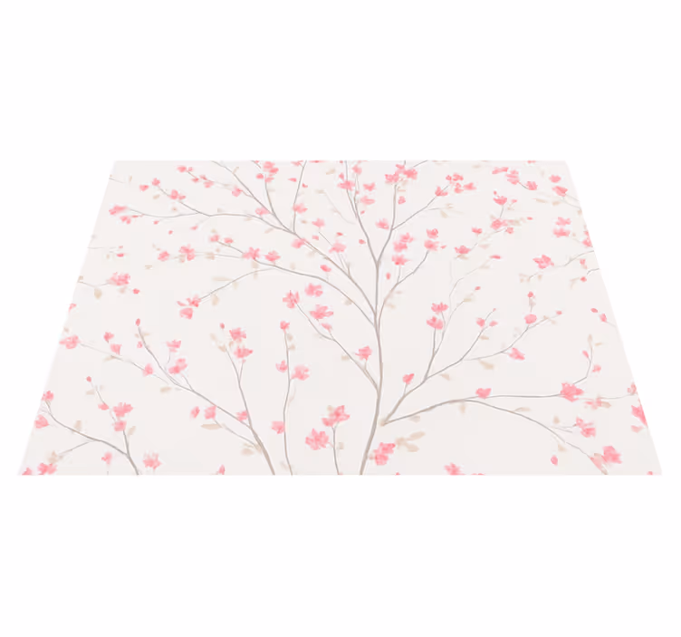 Alfombra vinílica dormitorio Árbol con flores rosas pequeñas - TenVinilo