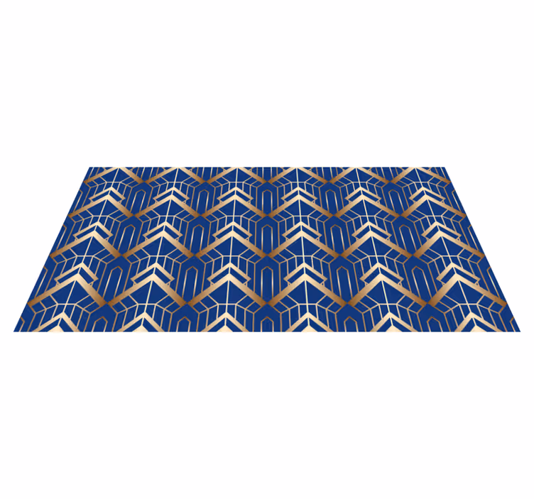 Alfombra vinílica geométrica arte moderno azul y dorado - TenVinilo
