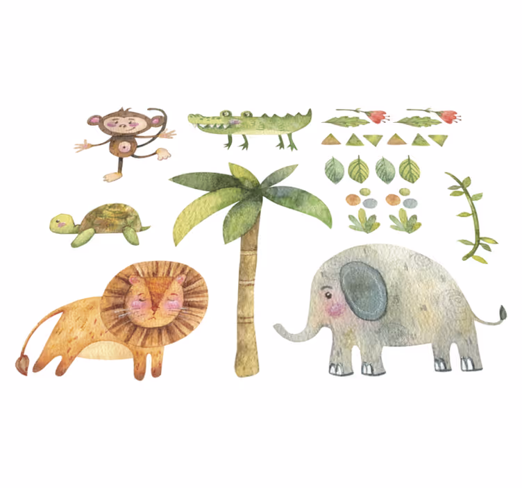 Alfombra vinílica infantil animales de la selva acuarela - TenVinilo