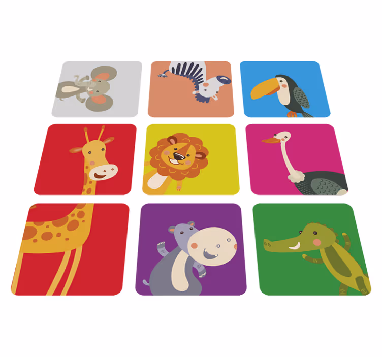 Alfombra vinílica infantil azulejos coloridos con animales - TenVinilo