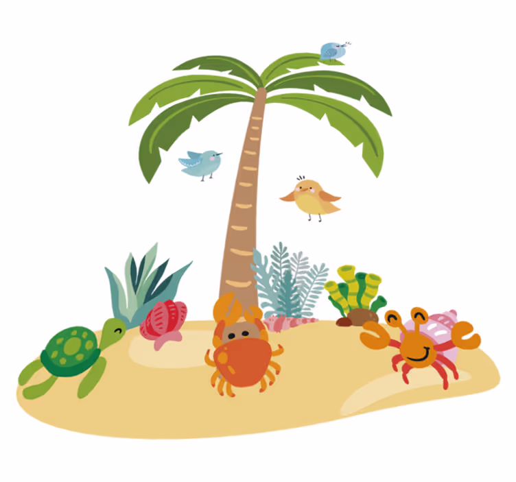 Alfombra vinílica infantil palmera y fauna marina - TenVinilo