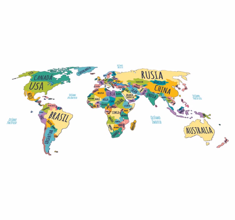 Alfombra vinílica mapamundi mapa político mundial - TenVinilo