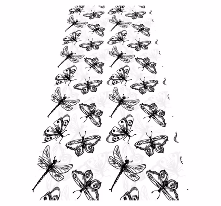Alfombra vinílica baño patrón libélula y mariposa - TenVinilo