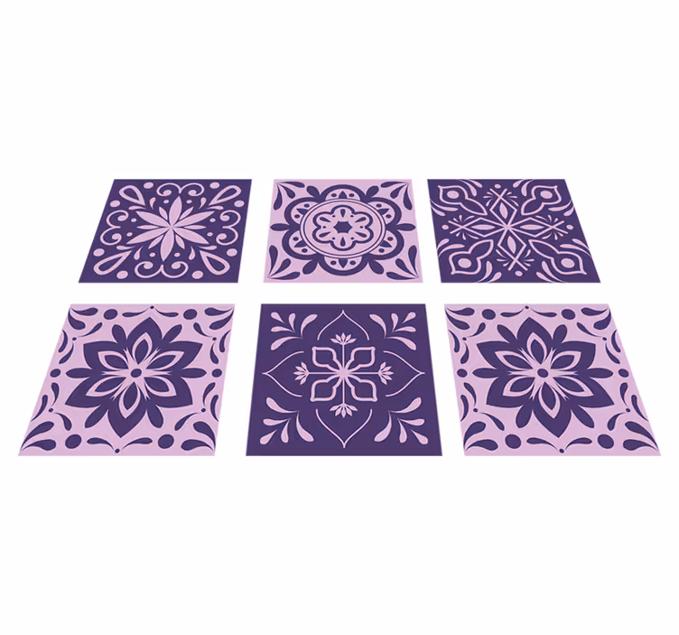 Alfombra vinílica baño azulejos florales morados - TenVinilo