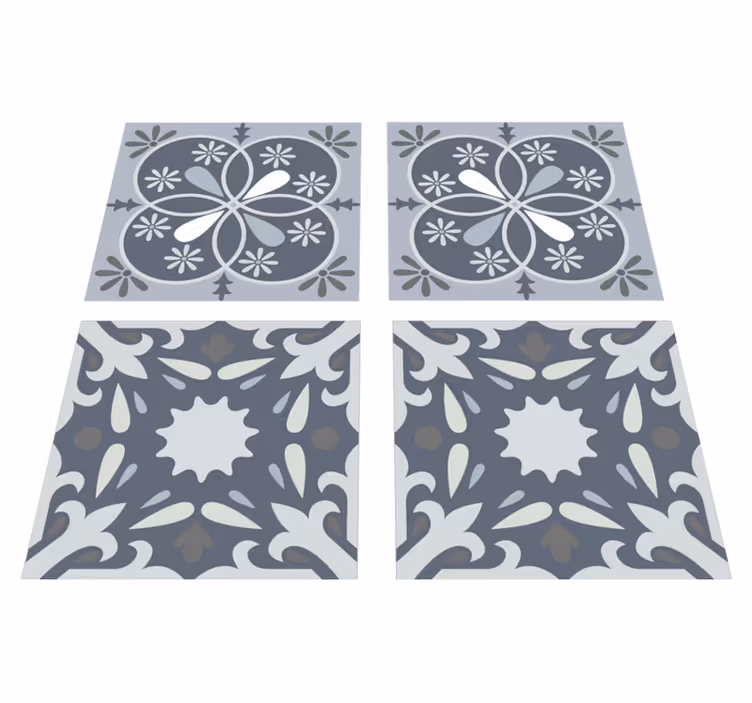 Alfombra vinílica baño pegatina de azulejo flor azul - TenVinilo