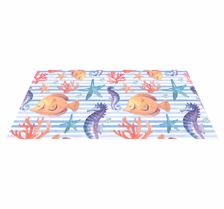 Alfombra vinílica baño azulejos de vida marina - TenVinilo