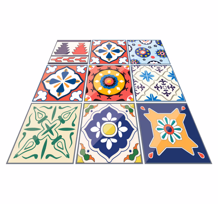 Alfombra vinílica cocina azulejos ornamentales coloridos - TenVinilo