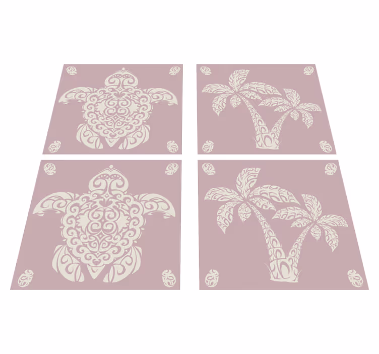 Alfombra vinílica cocina diseño de tortuga y palmera - TenVinilo