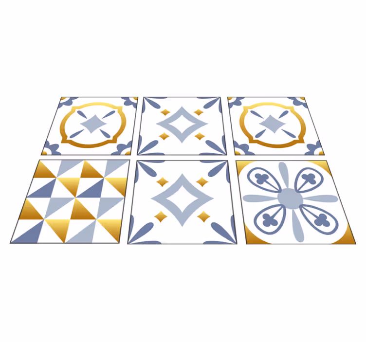 Alfombra vinílica cocina azulejos efecto dorado - TenVinilo