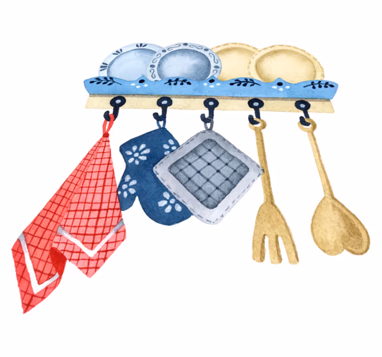 Alfombra vinílica cocina juego de utensilios acuarelados - TenVinilo