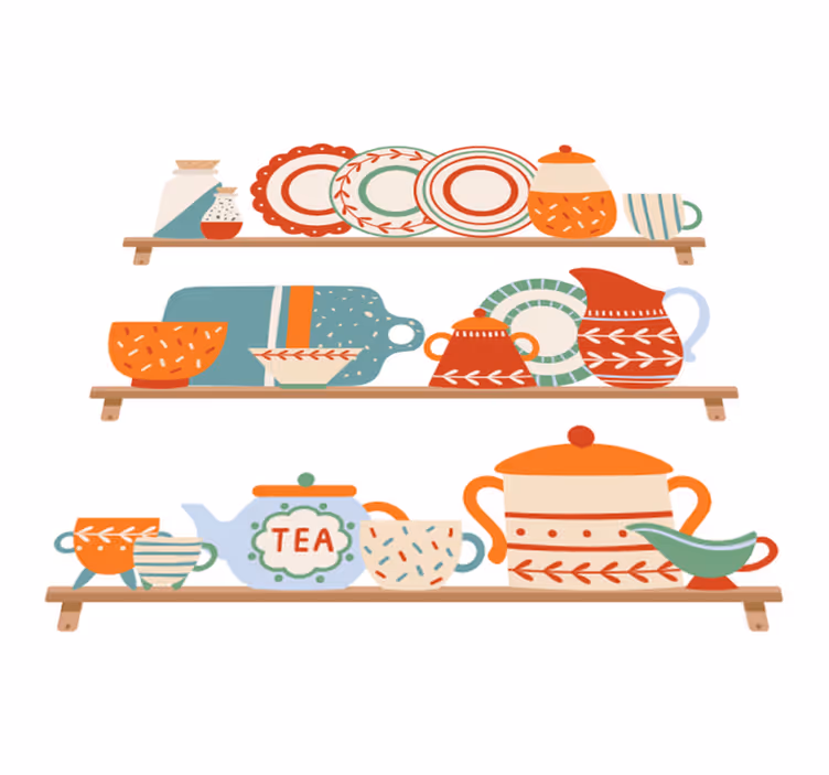 Alfombra vinílica cocina menaje de cocina en estante - TenVinilo