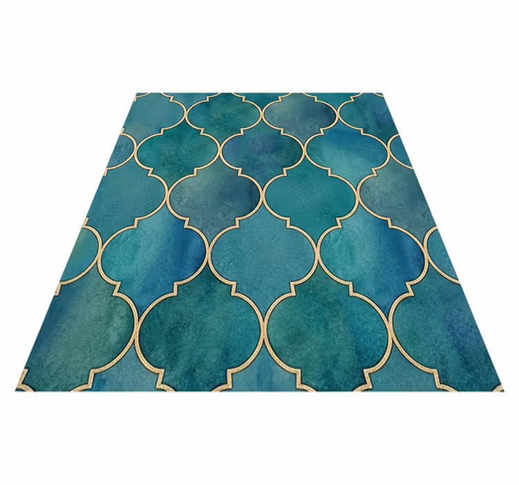Alfombra vinílica cocina verde jade con acentos dorados - TenVinilo