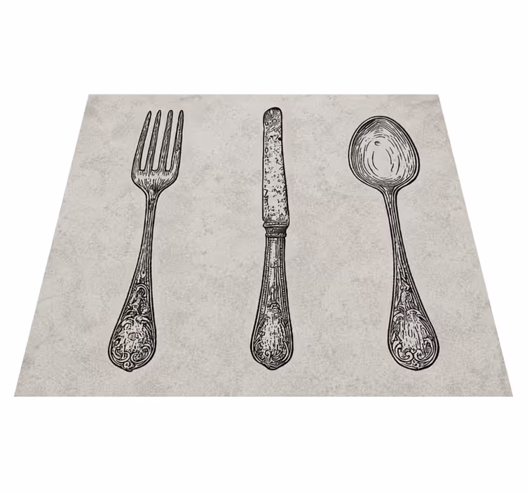 Alfombra vinílica cocina cubiertos grises - TenVinilo
