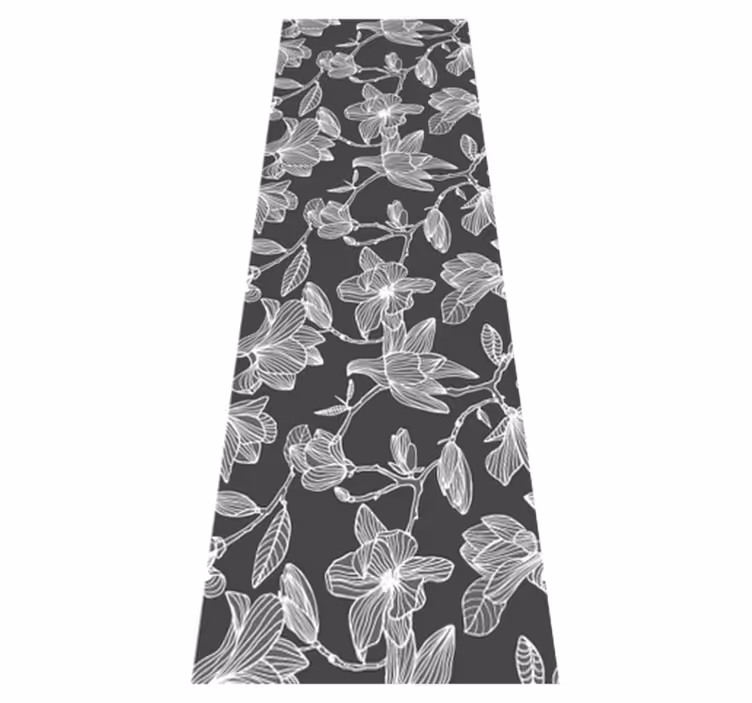 Alfombra vinílica dormitorio magnolias blancas y grises - TenVinilo