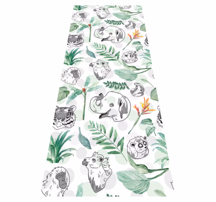 Alfombra vinílica dormitorio animales y plantas acuarelados - TenVinilo