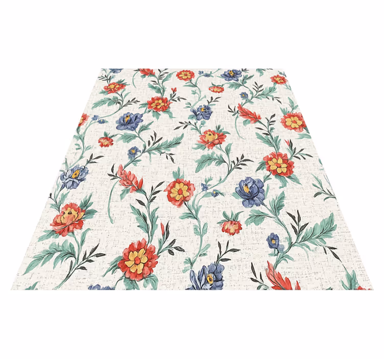 Alfombra vinílica dormitorio diseño flores retro - TenVinilo