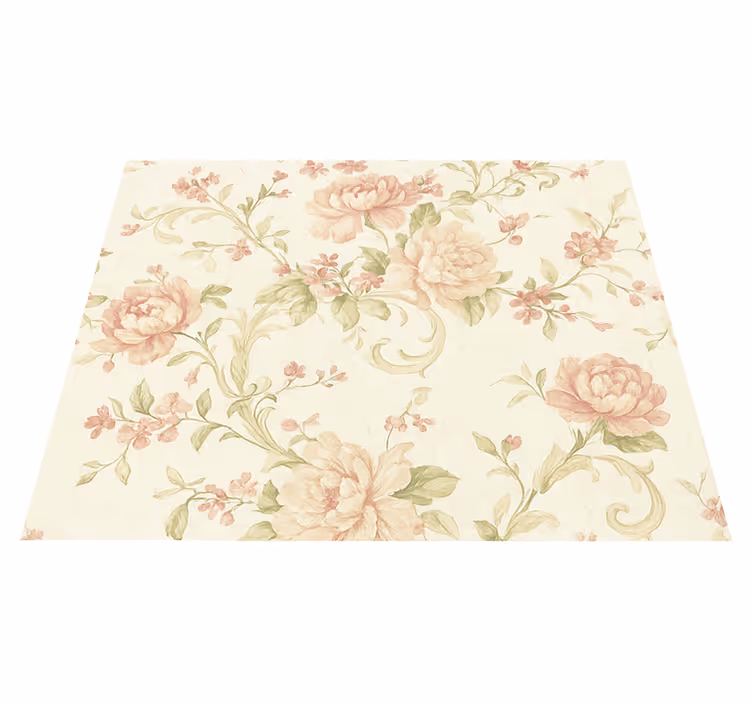 Alfombra vinílica dormitorio floral vintage rosa claro - TenVinilo