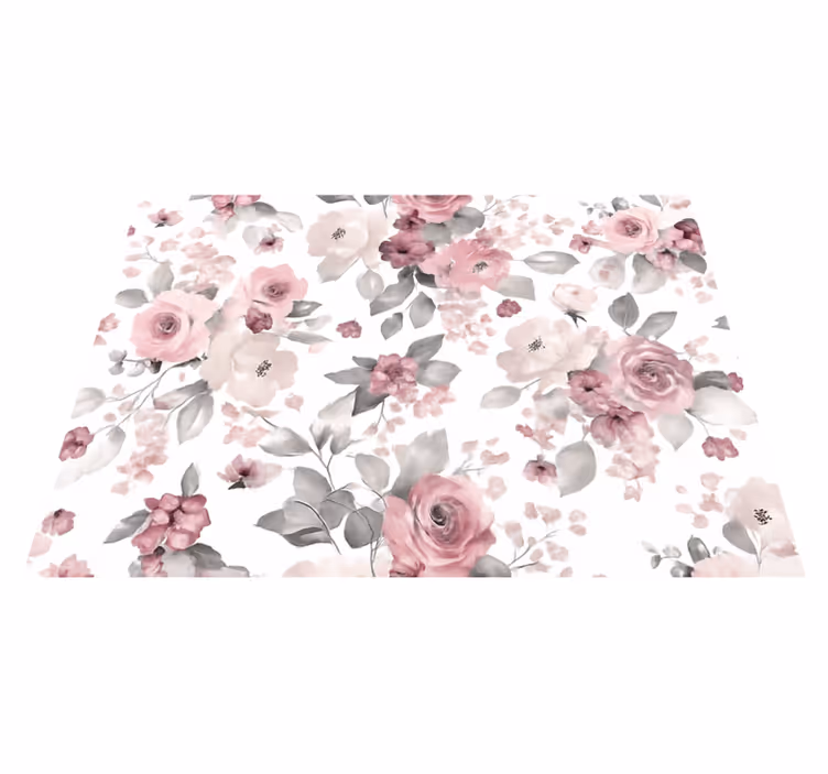 Alfombra vinílica dormitorio patrón flores delicadas grises - TenVinilo