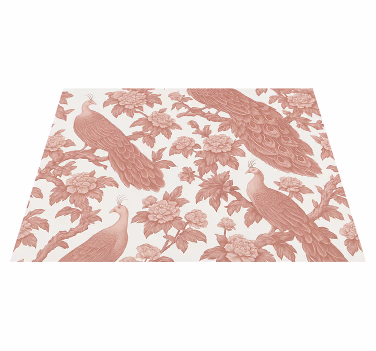 Alfombra vinílica dormitorio patrón de pavos rosados - TenVinilo