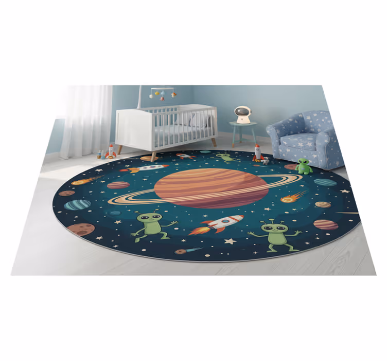 Alfombra vinílica dormitorio nuevo planeta con aliens - TenVinilo