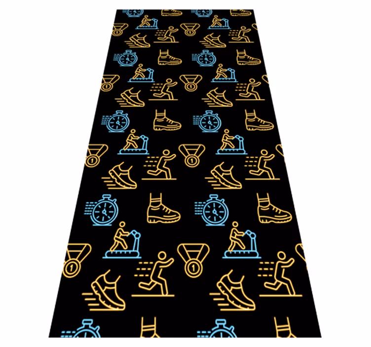 Alfombra vinílica dormitorio iconos vectoriales neón negros - TenVinilo