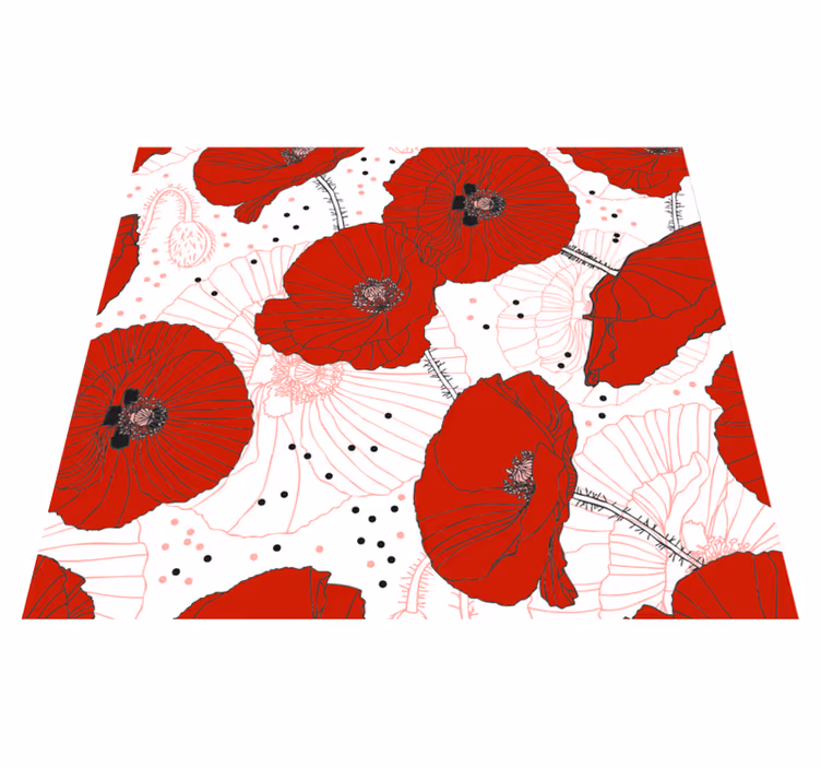 Alfombra vinílica naturaleza dibujo y flores rojas - TenVinilo