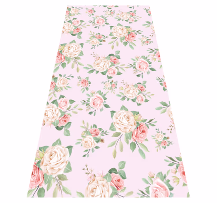 Alfombra vinílica naturaleza peonías rosas sobre gris - TenVinilo
