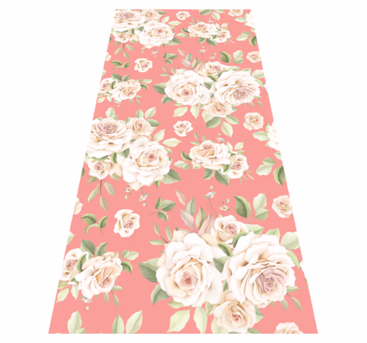 Alfombra vinílica naturaleza rosas vintage sobre blanco - TenVinilo