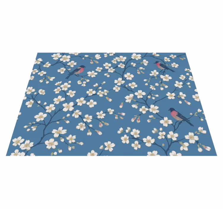 Alfombra vinílica naturaleza pajaritos del huerto azul - TenVinilo