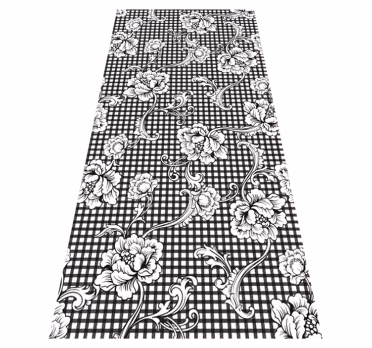 Alfombra vinílica vintage cuadro vichy blanco y negro - TenVinilo