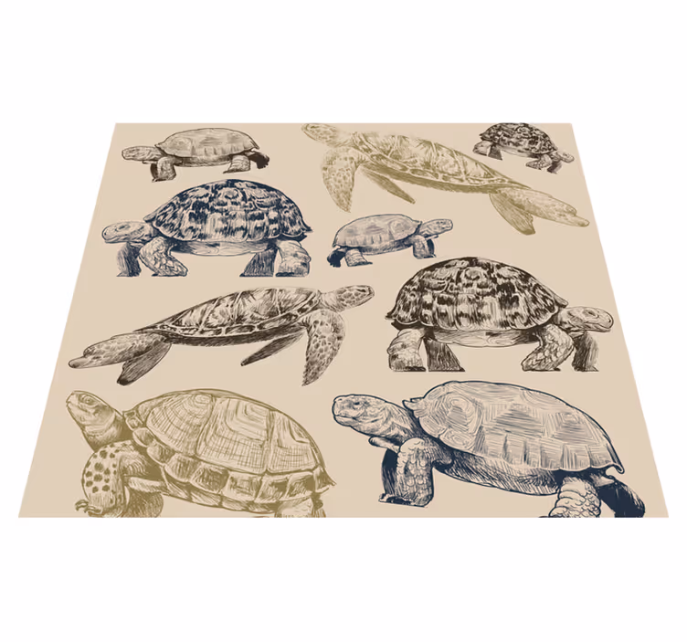Alfombra vinílica de animales tortugas fondo beige - TenVinilo