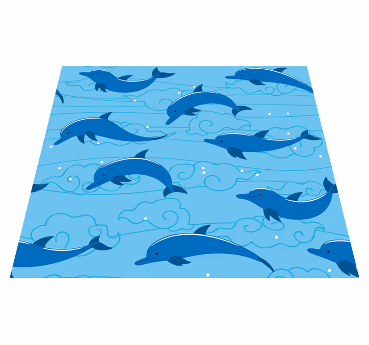 Alfombra vinílica de animales cielo con nubes y delfines - TenVinilo
