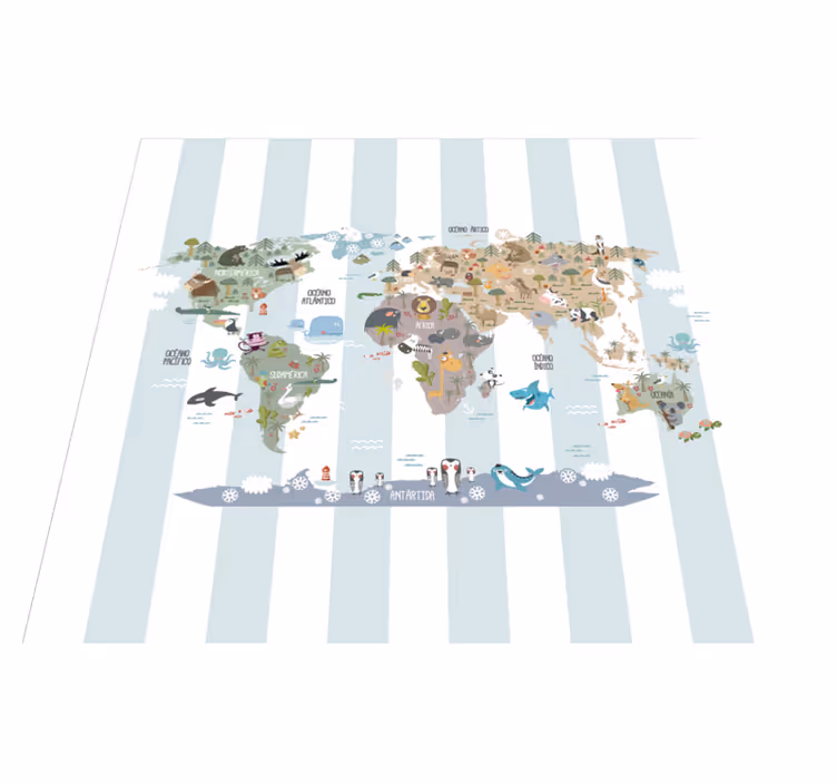 Alfombra vinílica mapamundi fauna mapa del mundo - TenVinilo