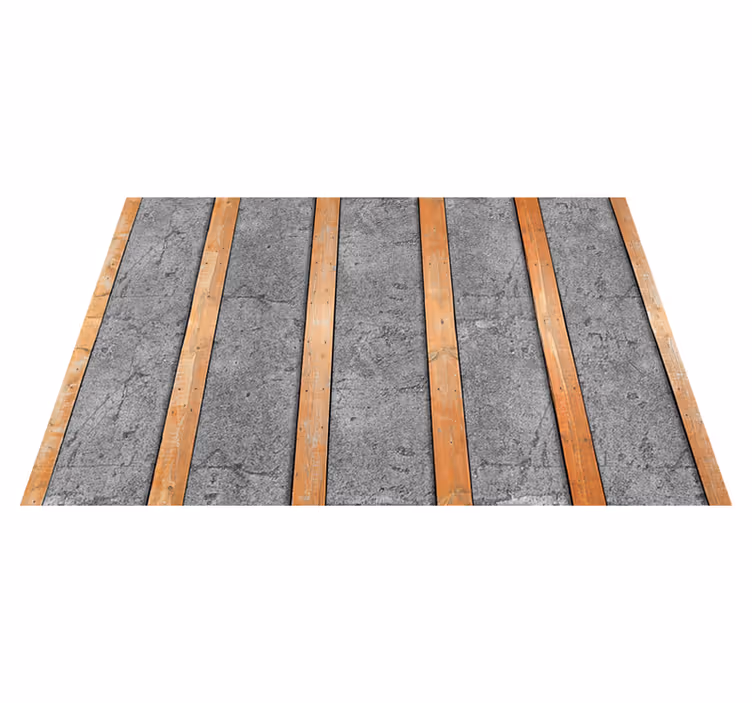 Alfombra vinílica textura tablones de madera sobre concreto - TenVinilo