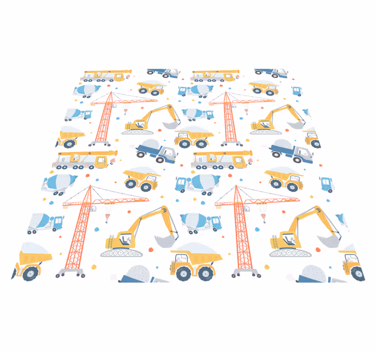Alfombra vinílica infantil pastel vehículos de construcción - TenVinilo