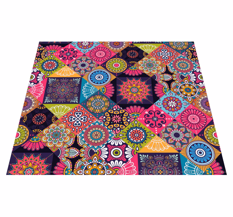 Alfombra vinílica salón azulejos mandala oscuro - TenVinilo