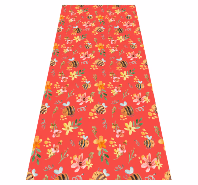 Alfombra vinílica salón abejas y flores retro - TenVinilo
